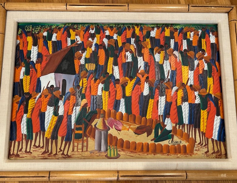 Laurent Casimir (Haitian), Original c 1970’s O/B Market Scene, Signed!