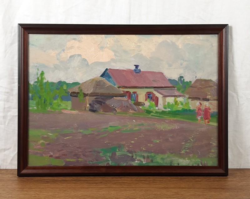 Village Landscape, Rustic Village Wall Art, Farmhouse Artwork, Vintage Country