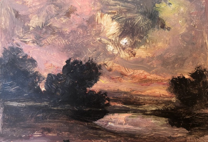 Oil Painting Evening Landscape A. Litvinov Unframed Original Decor Art nAAA2924