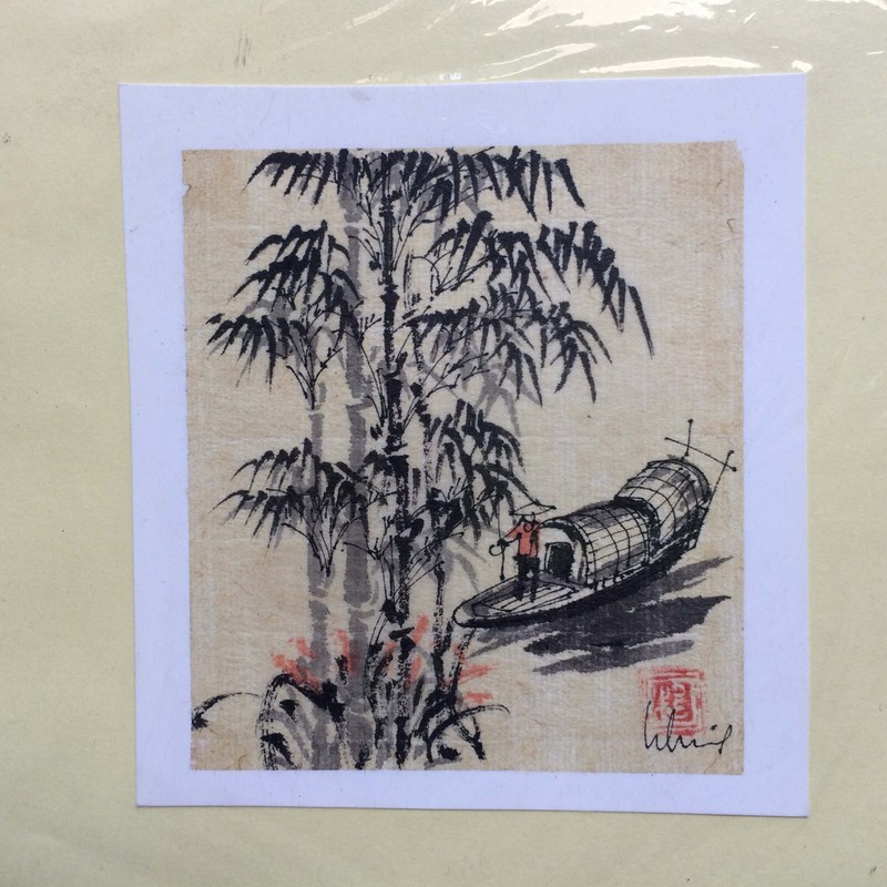 Le Huy Ich PEACEFUL PROGRESS-INK STUDY orig water color rice paper 11 x 11 cm