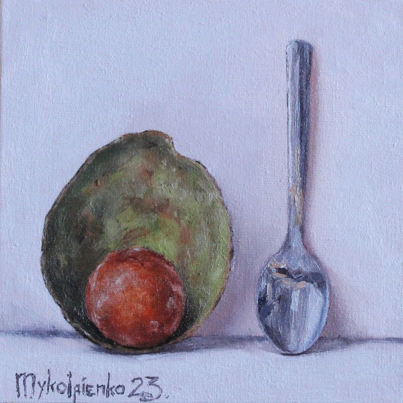 Avocado Still Life, Fruit ORIGINAL Oil Painting, Small Kitchen Art Gift 6×6 inch