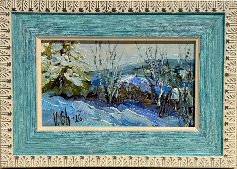 Original Oil Painting Winter Landscape Forest Art Signed Framed 5×7 in