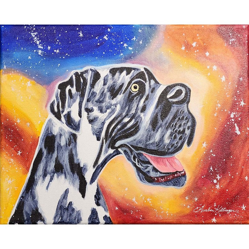 Original Great Dane Dog Portrait 8×10 Cosmic Expressionist Art Painting AMBER K