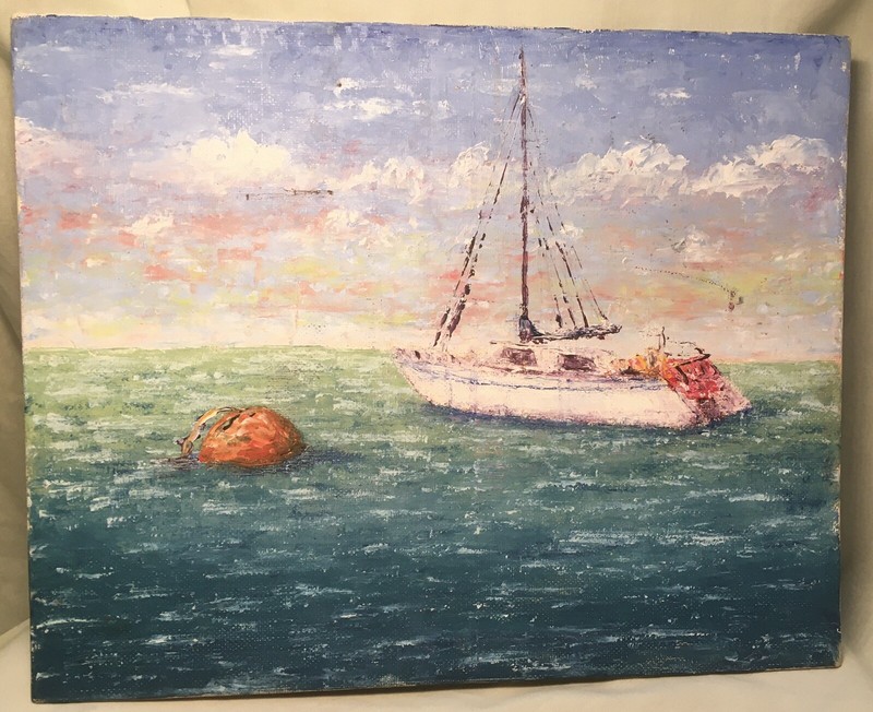 Sailboat With Buoy Painting 11 3/4”x9 3/8”