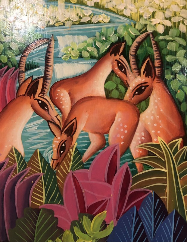 louis rosemond small unframed on thin wood original Deers 18x12x1 In