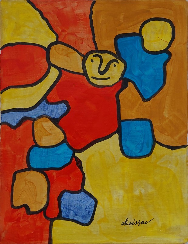 Gaston Chaissac Signed French Outsider Art Oil Painting on Canvas – Modern Art