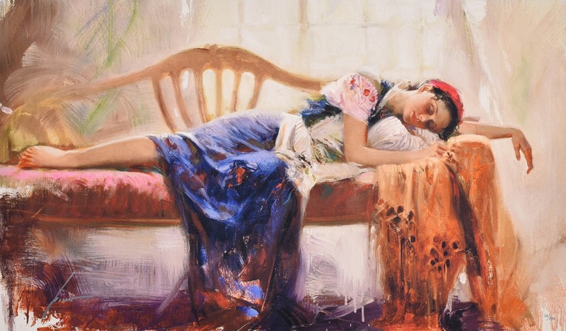 Charming SIGNED PINO Canvas Giclee «Resting Young Beauty» Limited Edition COA