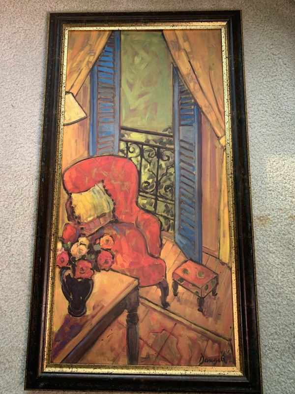 Jae Dougall Framed Painting Untilted Still Life With Chair Signed 31″ x 15″