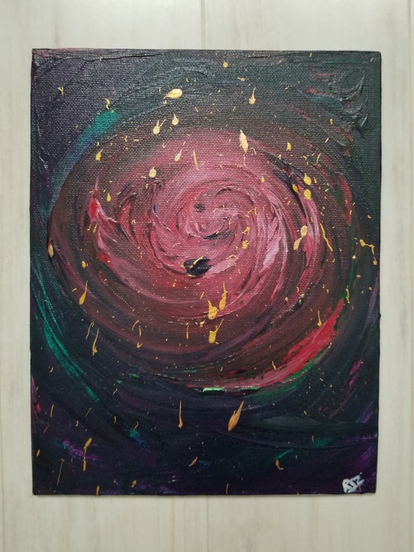 Abstract Acrylic Painting Canvas Original Signed Red Black Gold Spiral Hurricane gallery