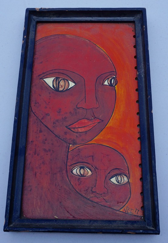 Vintage Original African Art Oil Painting Framed Jenifer E. Chapman JEC Signed
