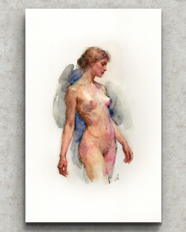 Original Female Figure Portrait Classical Painting 5.5×8.5 Book page