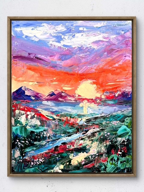 Maria Art SUNSET VIEW 14×11 Canvas Abstract Landscape Original Expression Decor