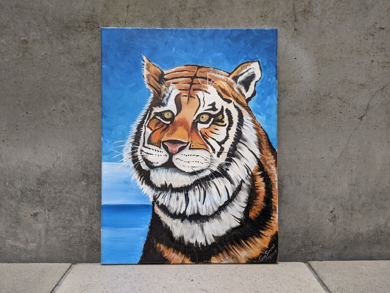 2009 Sgd Guy Simms Original Oil Acrylic Canvas Painting Tiger - 24" x 18" x 3/4" gallery