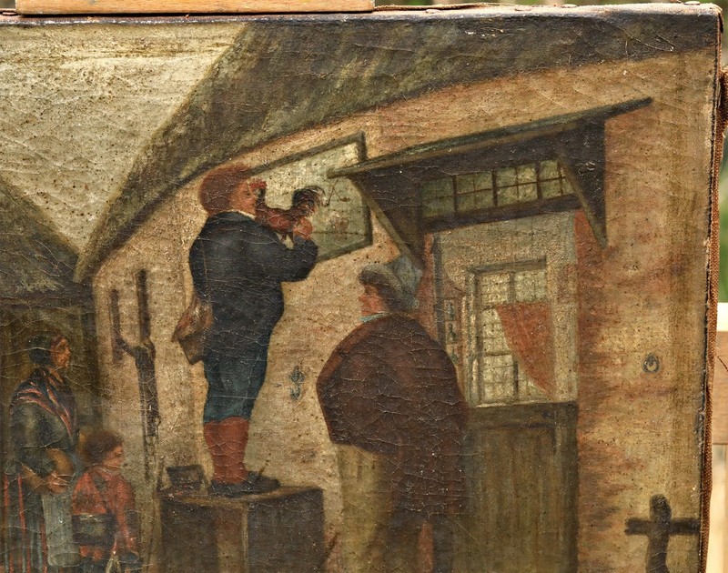 Unknown Painter Front Of House Genre Scene Oil Painting On Canvas Signed gallery
