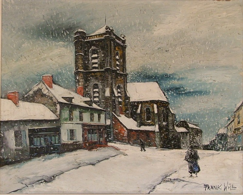 FRANK-WILL 1900-1951 FRANCE FRENCH FIGURES IN SNOWY TOWN MODERN OIL TO $27,000