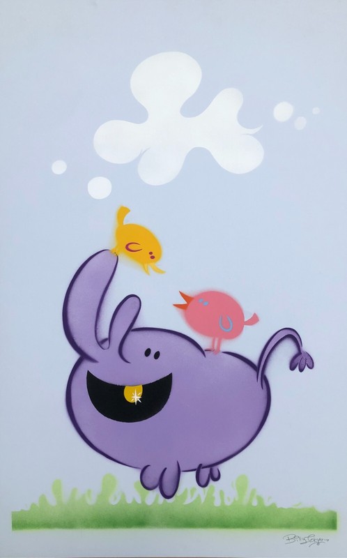 Billy Tokyo Stencil Original Abstract Pop Art Painting «Hippo Life – Blue»