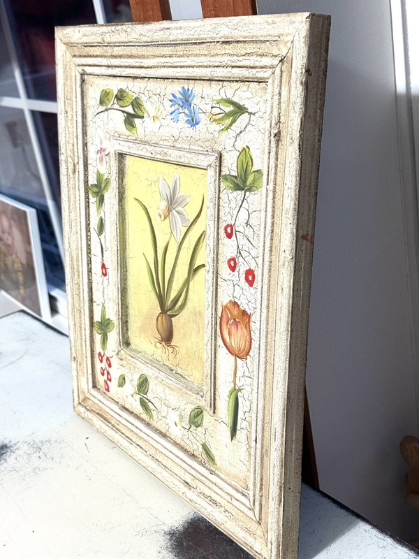 Flower Crackle Look Picture Built In Frame 13x15 Painted Cream, Green, Blue Red gallery