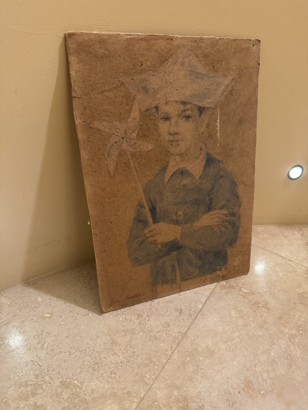 Edo Pratini Masterpiece Art – Boy With Pinwheel – Mid Century Vintage Original