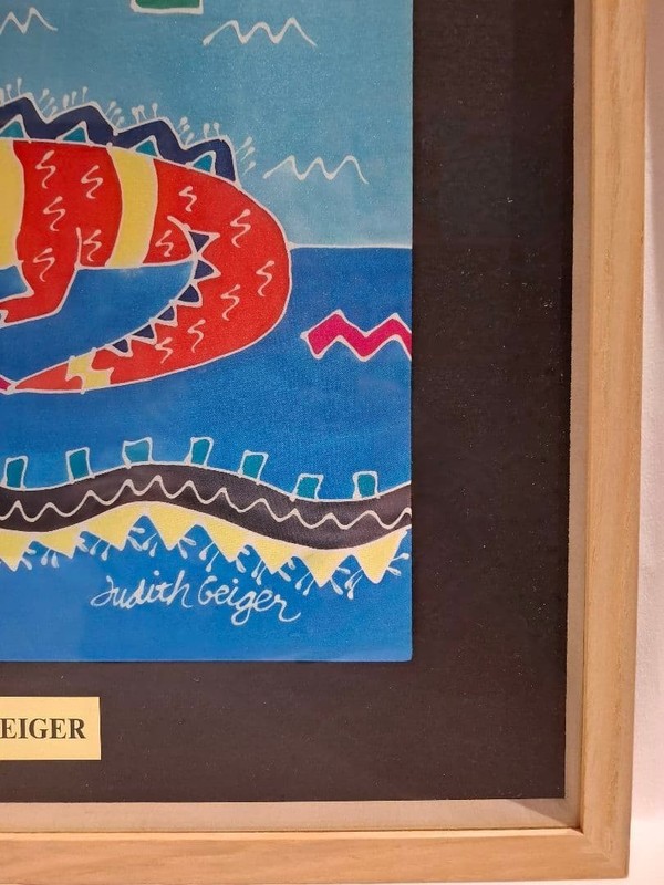 Judith Geiger Lizard Silkscreen Textile Art Signed Framed gallery