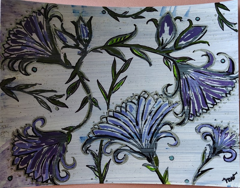 «Original Artwork – Lavender Spray & Purple Wing Mixed Media Postcard 4.25×5.5