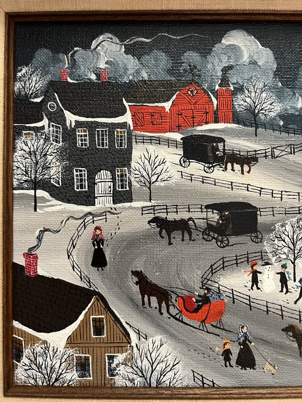 Original Ann Rugh Baker Mrs Bee Oil Painting Amish Winter 16 1/2 X 14 1/2 gallery