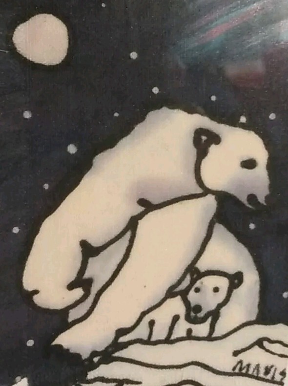 Polar Bears HAND PAINTED Silk Mavis Wilkinson Canada Framed Behind Glass 10 X 12 gallery