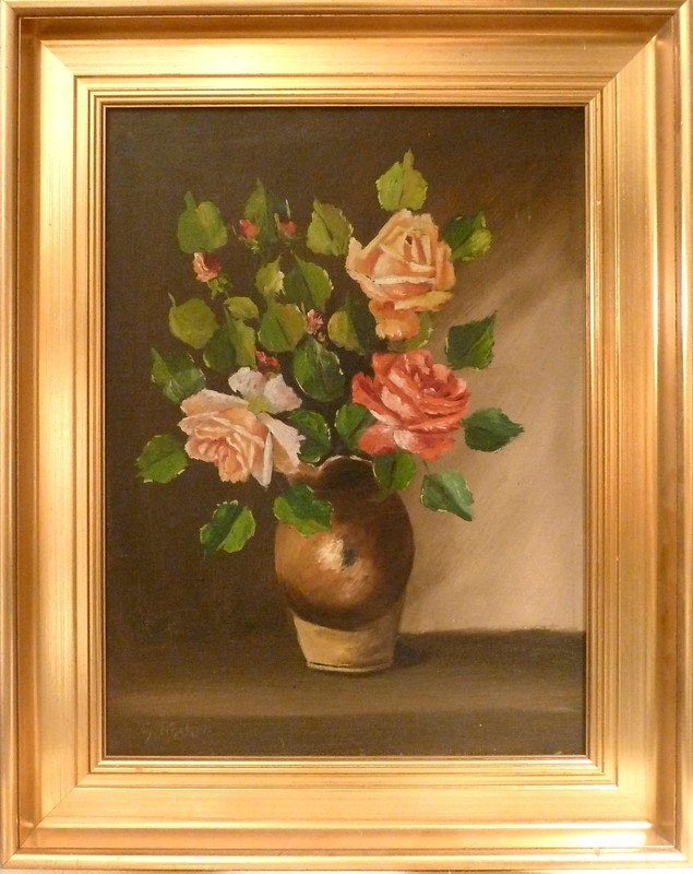 SIGRUD FISCHER! STILL LIFE WITH ROSES IN VASE