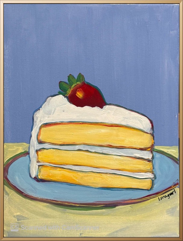 Strawberry Vanilla Cake 12×16” Interior Decor Hand Painted Acrylic on Canvas