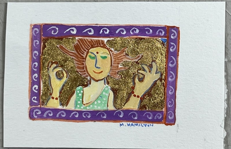 Mary Hamilton Original Watercolor Gold Leaf Painting 3”x5” Meditation For Peace gallery