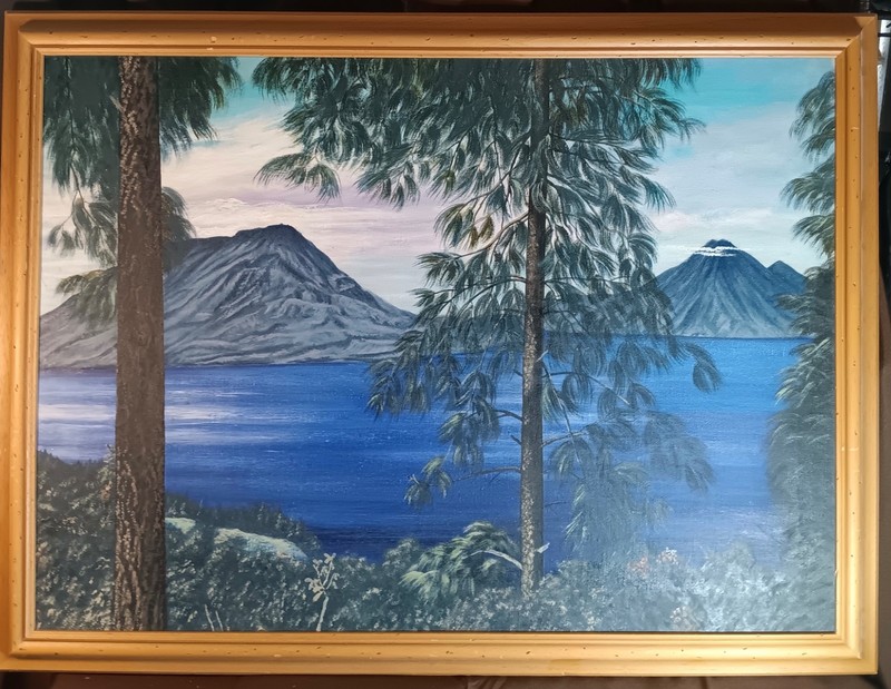 Original,Oil Painting,Lake Atitlan, Guatemala, Unknown Artist