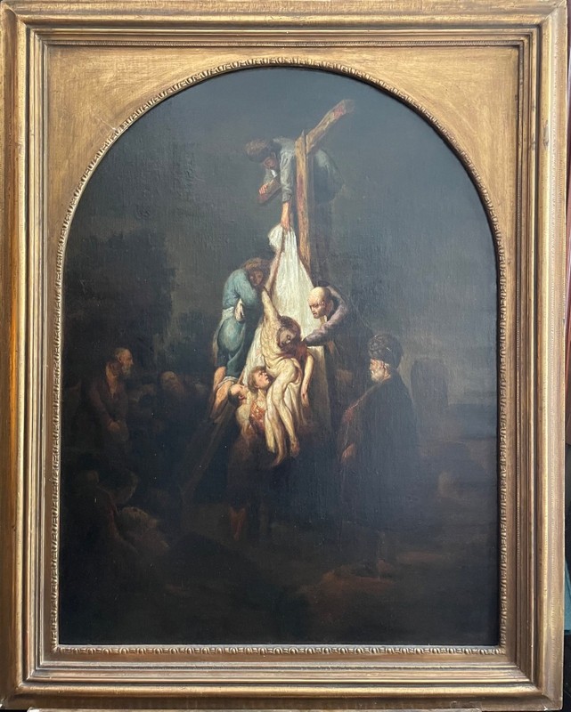19th Century REMBRANDT after – Large Antique Oil – The Descent from the Cross