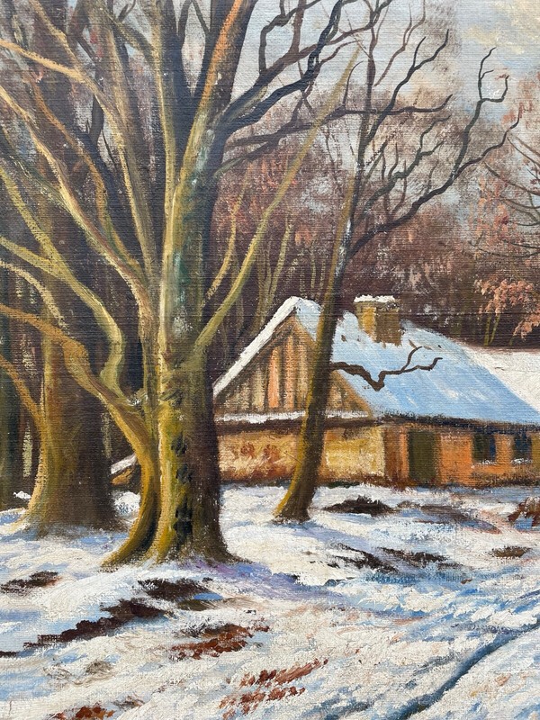 Impressionist Winter Landscape Forest House in Forest Oil Painting 99.5x69.5cm gallery