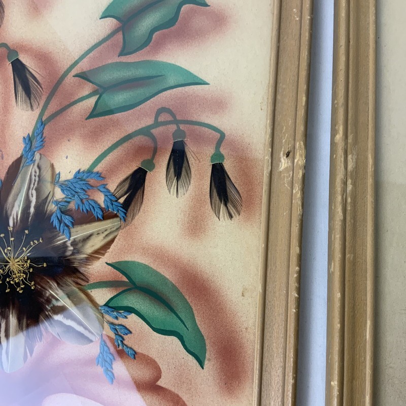 I, Bisek Prokop Handmade Feather Flower Craft Dakota Prairie VTG Framed Set of 2 gallery