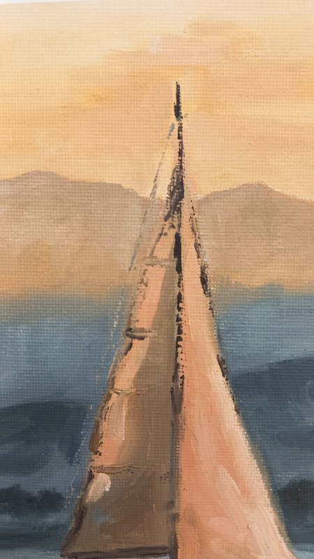 ORIGINAL Oil Painting IMPRESSIONISM Sailboat Sunset Lake River Boat Art 8"x10" gallery