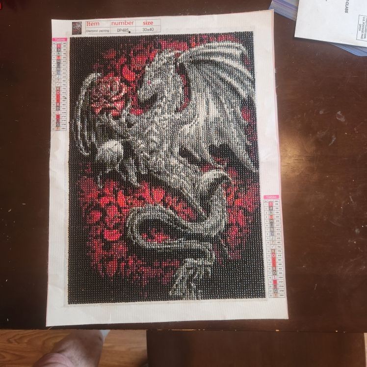 Completed Diamond Painting Dragon with Roses 30x40cm Fantasy Wall Art Round Dril