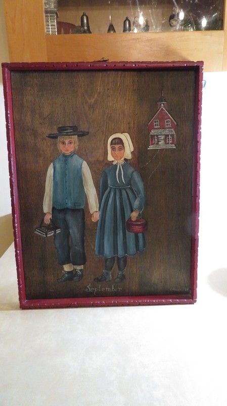 Vintage Folk Art Painting Children Going to School September by V.Parker 64