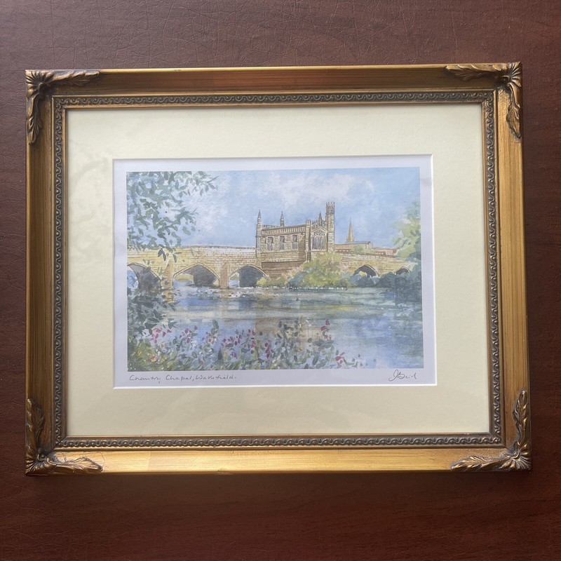 VTG Orig Watercolor Painting Of Chantry Chapel Wakefield, England; Framed 16”x13
