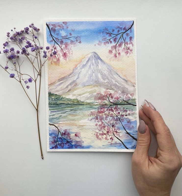 original watercolor Art Mount Fuji Painting Japanese Landscape Art Fujiyama Art gallery