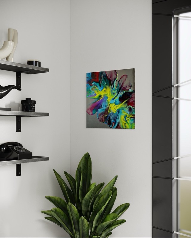 Color Bloom 14X14 Rainbow Splash Abstract Original Acrylic on Canvas Bold Flower gallery