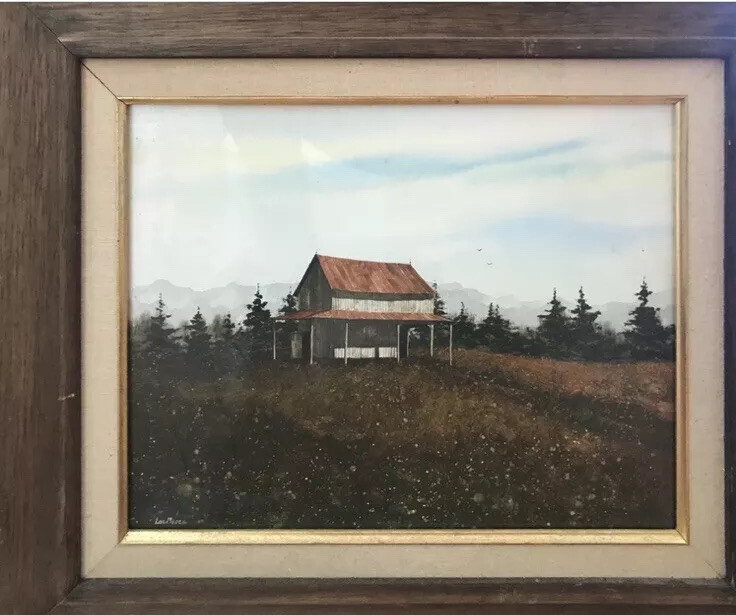 Original Lou Messa Red Tin Barn Matte & Framed 70’s Circa