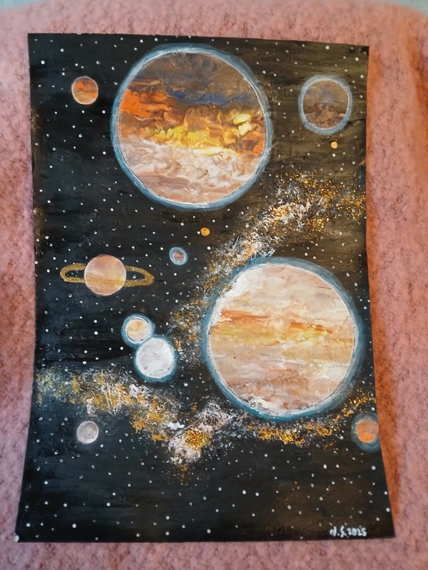 Original Acrylic Picture 21x 29.7cm Handmade Cosmic Gold Journey