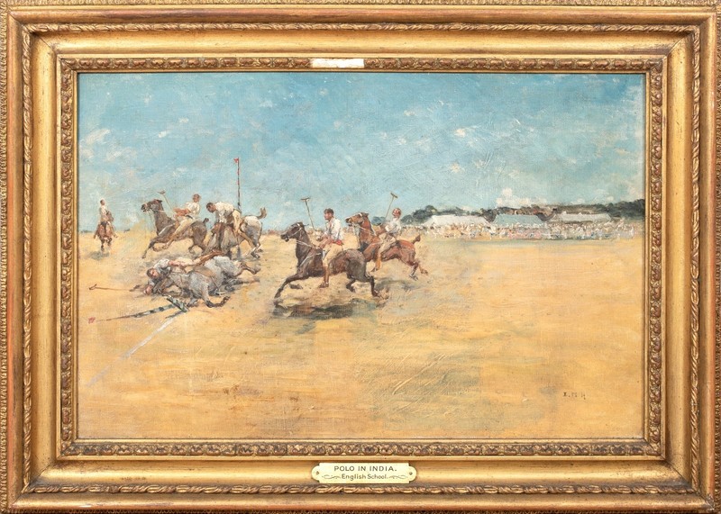 19th Century British Colonial School – Polo Match In India – Signed EMH