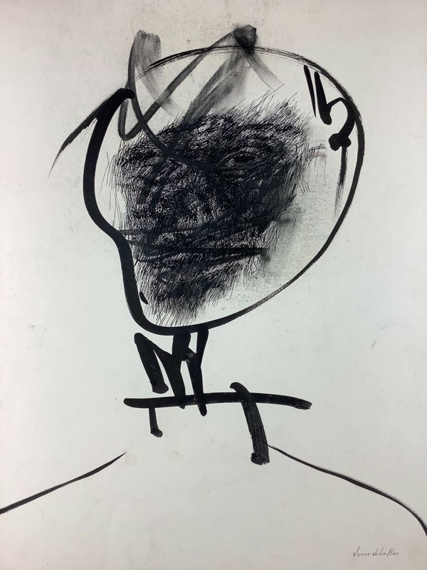 Jesse De Los Rios. Painting. Untitled, ca 1978. Original signed. Mixed media