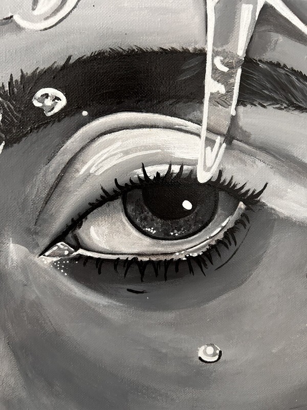 Semi-realistic portrait, Black And White,inspired by Billie Eilish. gallery