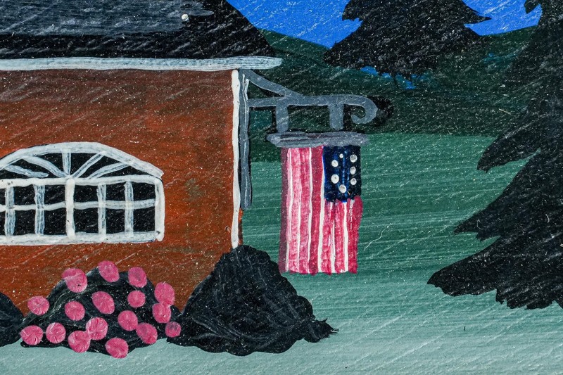 Charming Vintage Folk Art Oil Painting Wood Board New England Coast Scene gallery
