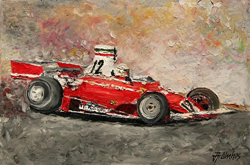 ANDRE DLUHOS Ferrari 312T Formula 1 Vintage Race Car Original Art Oil Painting