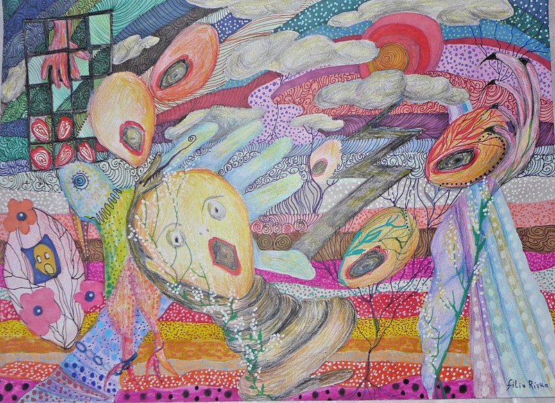 ORIGiNAL PAINTING 13 X 18 IN WATER COLOR PENCILS BY RIVKA FILIIN INSPIRATIONAL