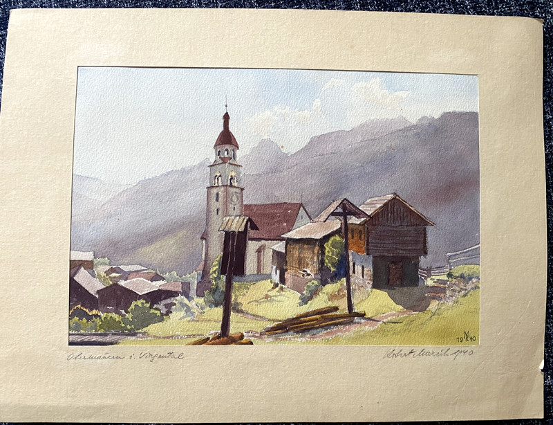 ::WATERCOLOUR ILLEGIBLE SIGNED CHURCH ALPS VIRGENTAL EAST TYROL SUMMER ALPINE VILLAGE