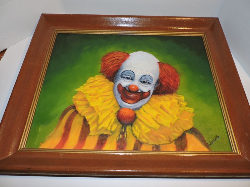 HJ ARNHOLS COLORFUL GREEN YELLOW ORANGE CLOWN Original Framed Signed Painting