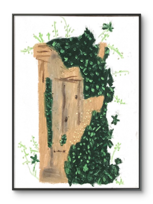 Home Architecture Garden Door House Plant Original 11×14 Canvas Wall Art Green